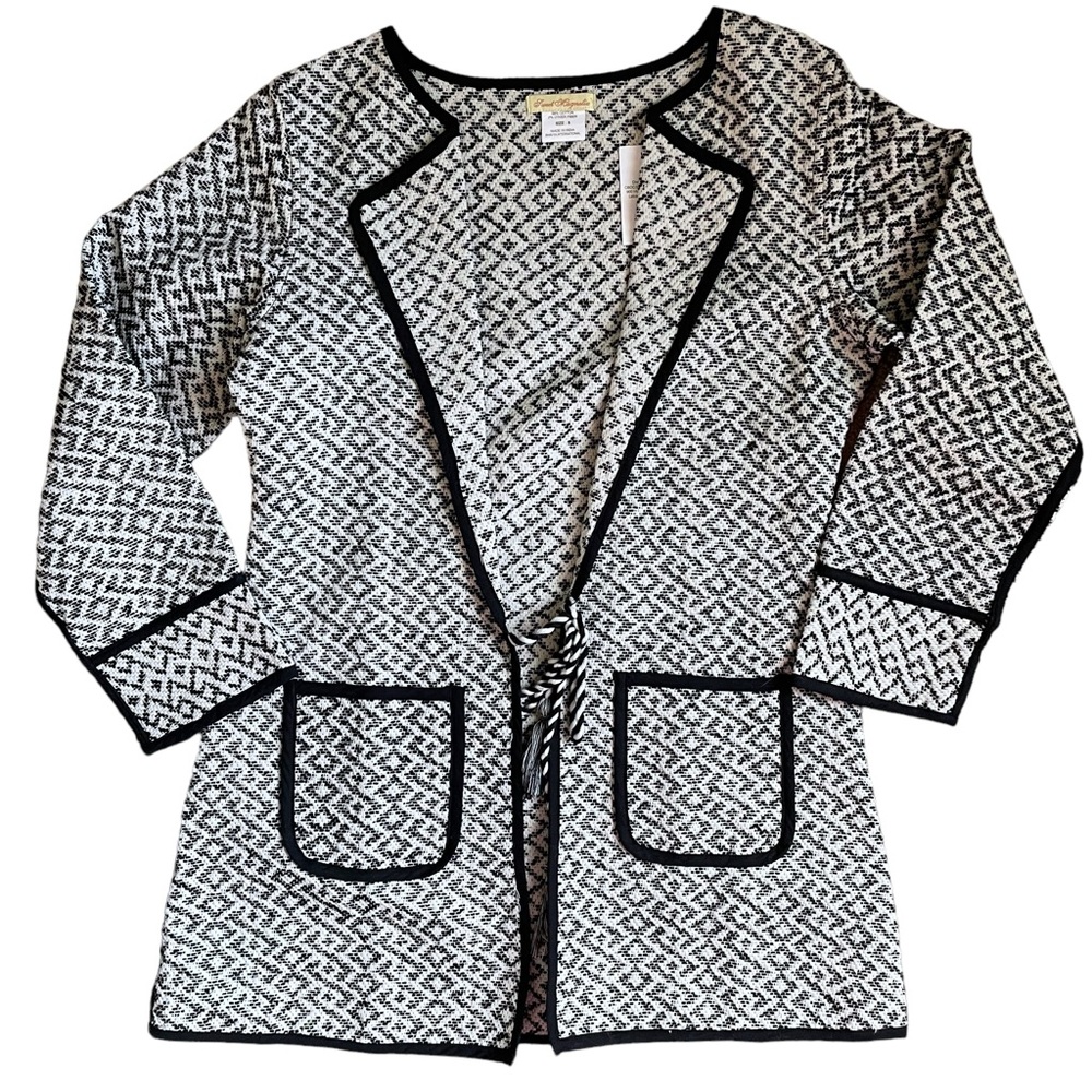 NWT Sweet Magnolia Women’s Black/White Diamond Print Tie Cardigan/Blazer Size S